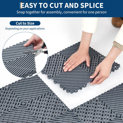 Interlocking Floor Tiles 100 Pack 12"X12" Waterproof Modular Cushion Mats, Non-Slip Drainage Tiles for Garage Floor, Gym, Pool Deck, Patio & Outdoor Shower,Grey
