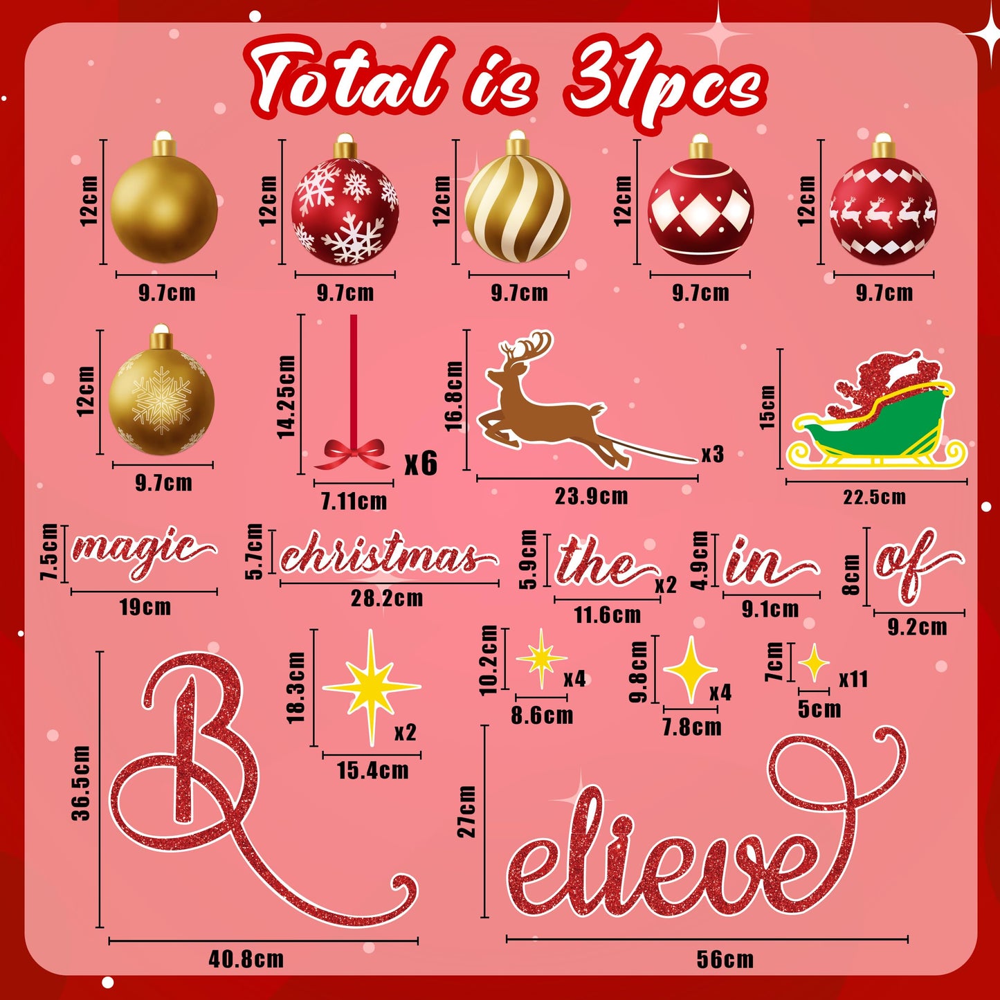 45PCS Christmas Garage Door Decorations Magnets - Believe Santa Reindeer Xmas Holiday Refrigerator Fridge Kitchen Decor