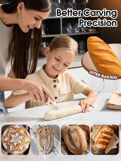 Bread Lame Dough Scoring Tool with Extractable & Magnetic - Sourdough Scoring Tool - Sourdough Bread Baking - Bread Scoring Tool - Scoring Patterns Booklet Includes 5 Bread Razor Blades (Cream)