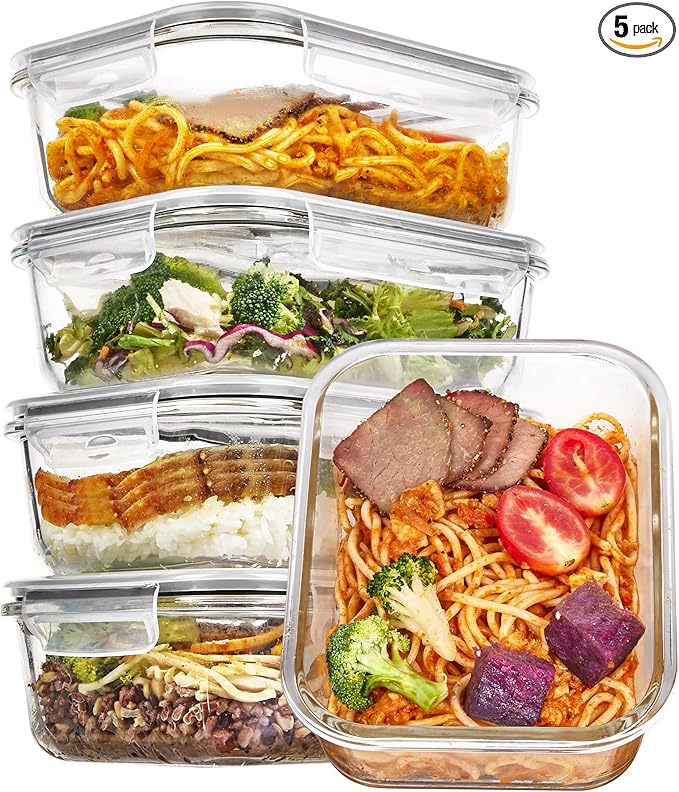Vtopmart 5 Pack 35oz Glass Food Storage Containers