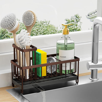 Cisily Black Sponge Holder for Kitchen Sink, Sink Caddy Organizer with High Brush Holder, Kitchen Countertop Organizers and Storage Essentials, Rustproof 304 Stainless Steel, Soap Dispenser Organize