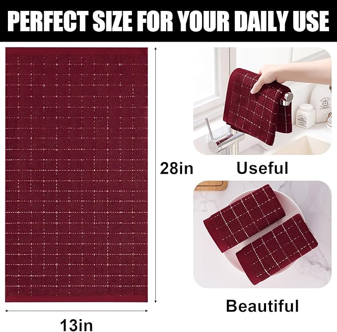 Homaxy 100% Cotton Terry Kitchen Towels, Checkered Designed, Soft and Super