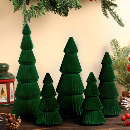 5 Pieces Christmas Velvet Trees Set Modern Christmas Decor 4 Szies Christmas Velvet Cone Trees Table Decoration Winter Decoration for Entryway Mantle Farmhouse(Green)