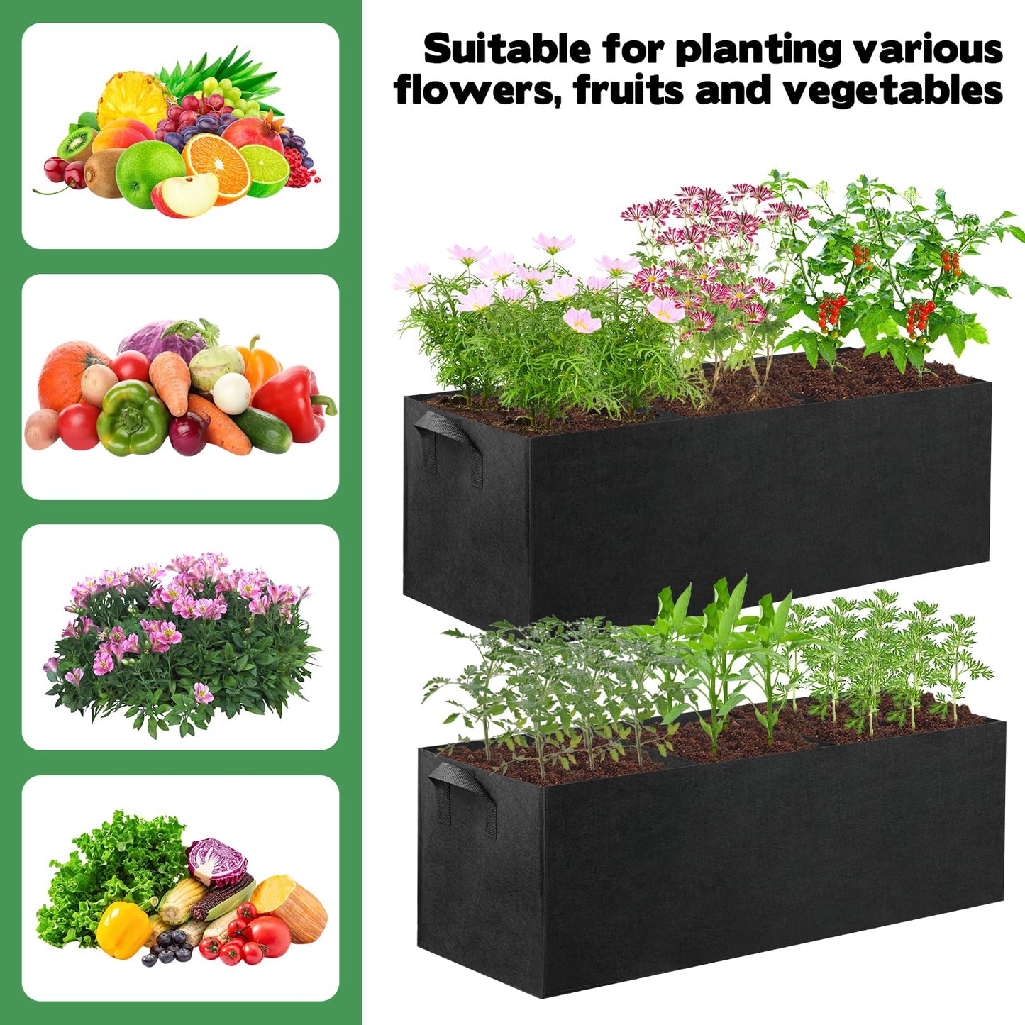 CIEOVO 4 Pack Fabric Raised Garden Bed, 22 Gallon 3 Grids Breathable Garden Growing Bags with Handle, Garden Grow Planter Bags Plant Bed for Growing Herbs Flowers and Vegetables