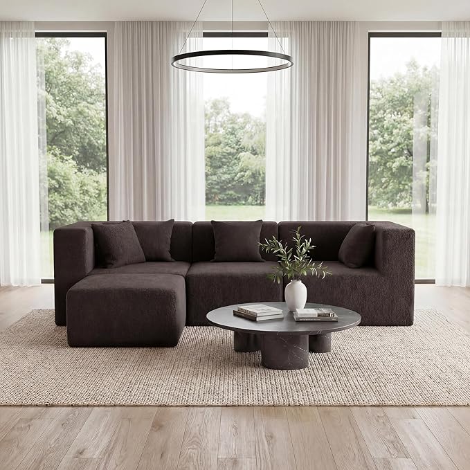 MONVANE 103'' Modular Sectional Sofa, Comfy Teddy Velvet Cloud Couch