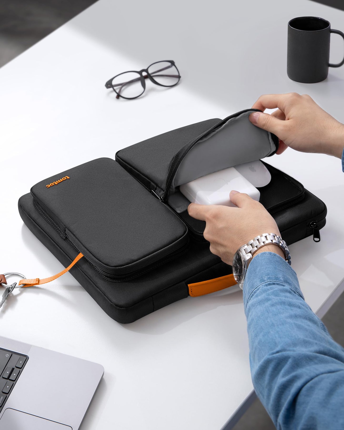 tomtoc Rugged Laptop Case Sleeve 13 Inch for MacBook Air M4 M3, 360°Protective MacBook Air 13 Inch Case, Waterproof Laptop Sleeve with Space for Charger & Mouse, Daily Essential for Surface Pro/iPad