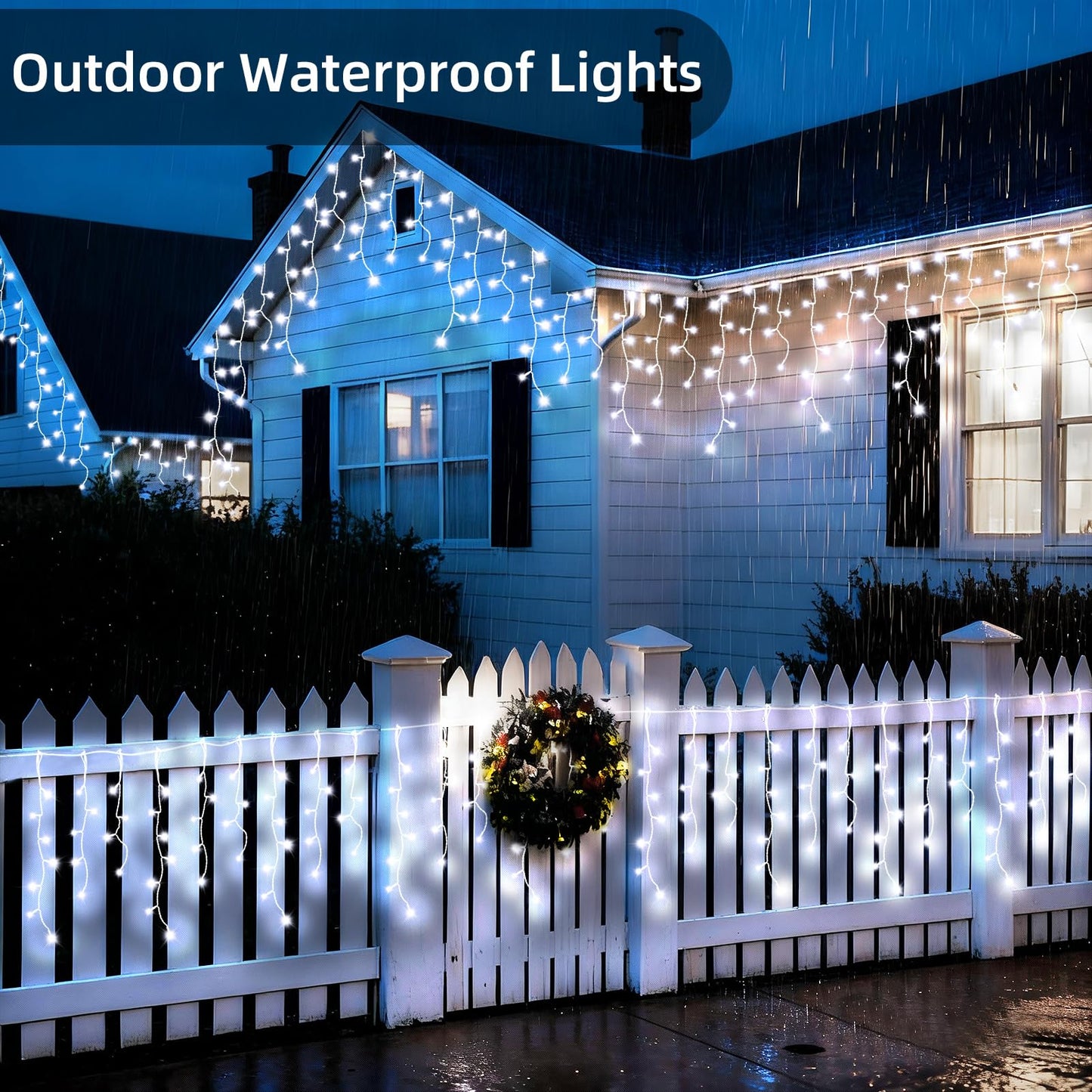 JXLEDAYY Christmas Lights Super Long 1280 LED 131 FT LED String Lights with 240 Drops Plug in 8 Modes Christmas Decoration for Holiday Wedding Party Bedroom Garden Patio Outdoor Indoor (Cool White)