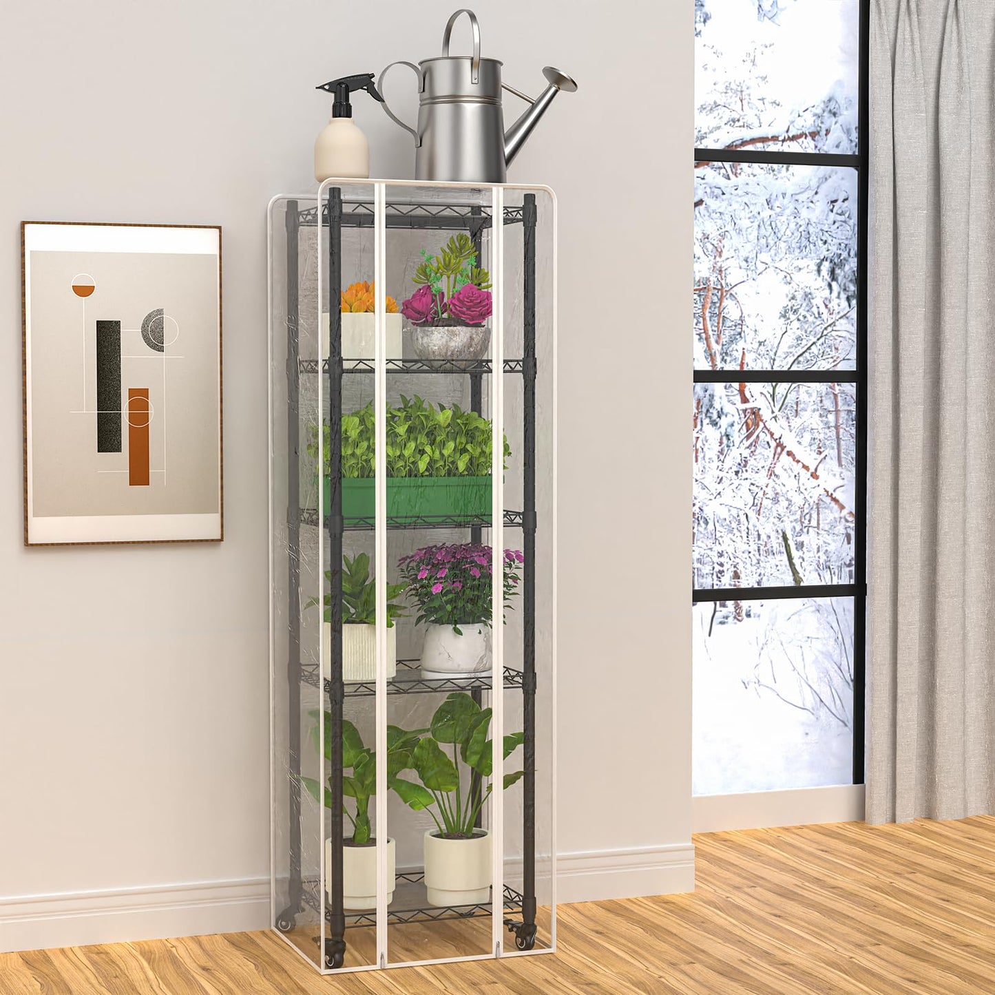 sagrynfp Mini 5-Tier Greenhouse for Indoor Outdoor , 15.7" L×11.8" W×62.3" H Portable Greenhouse with Clear PVC Cover and Metal Shelf for Growing Vegetables, Flowers and Seedlings, with Wheels