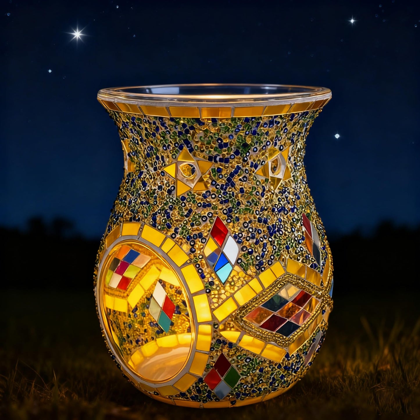 Maimeili Mosaic Glass Romantic Oil Burner Tealight Candle Holder Fragrance Warmer Incense Aroma Diffuser for Wedding Christmas Home Table Decor