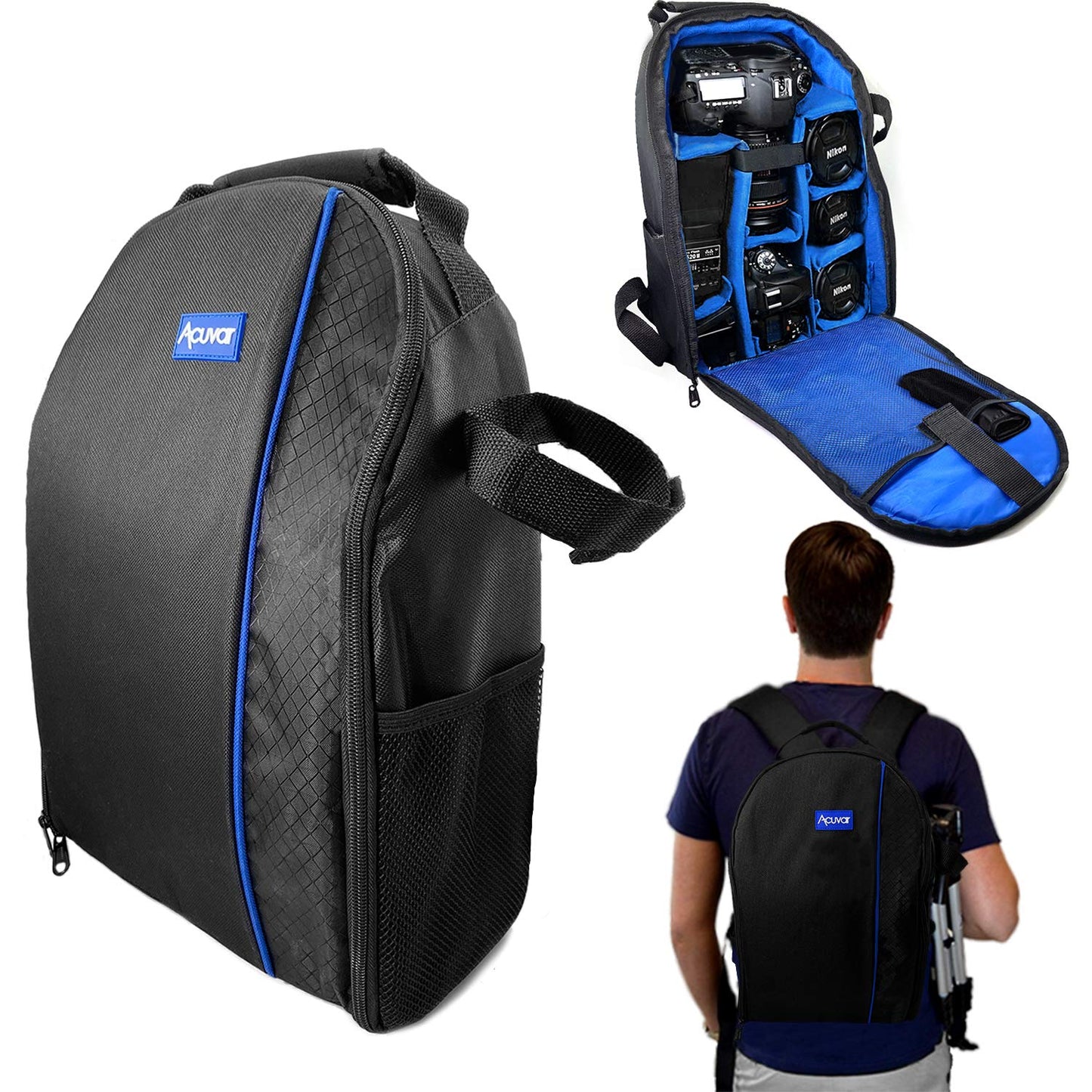 Acuvar BPACK03 Padded Backpack with Customizable Interior Padding and Rain Cover for SLR/DSLR Cameras, Action Digital Cameras, Drone For Canon Nikon Sony & Camera Lens Accessories