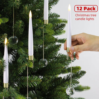 Sunjas Christmas Tree Candles with Magic Wand 12 Pack Flameless Candles for Christmas Tree Flickering Battery Operated LED Candle for Holiday Home Party Decor with Crystal Ball Hook