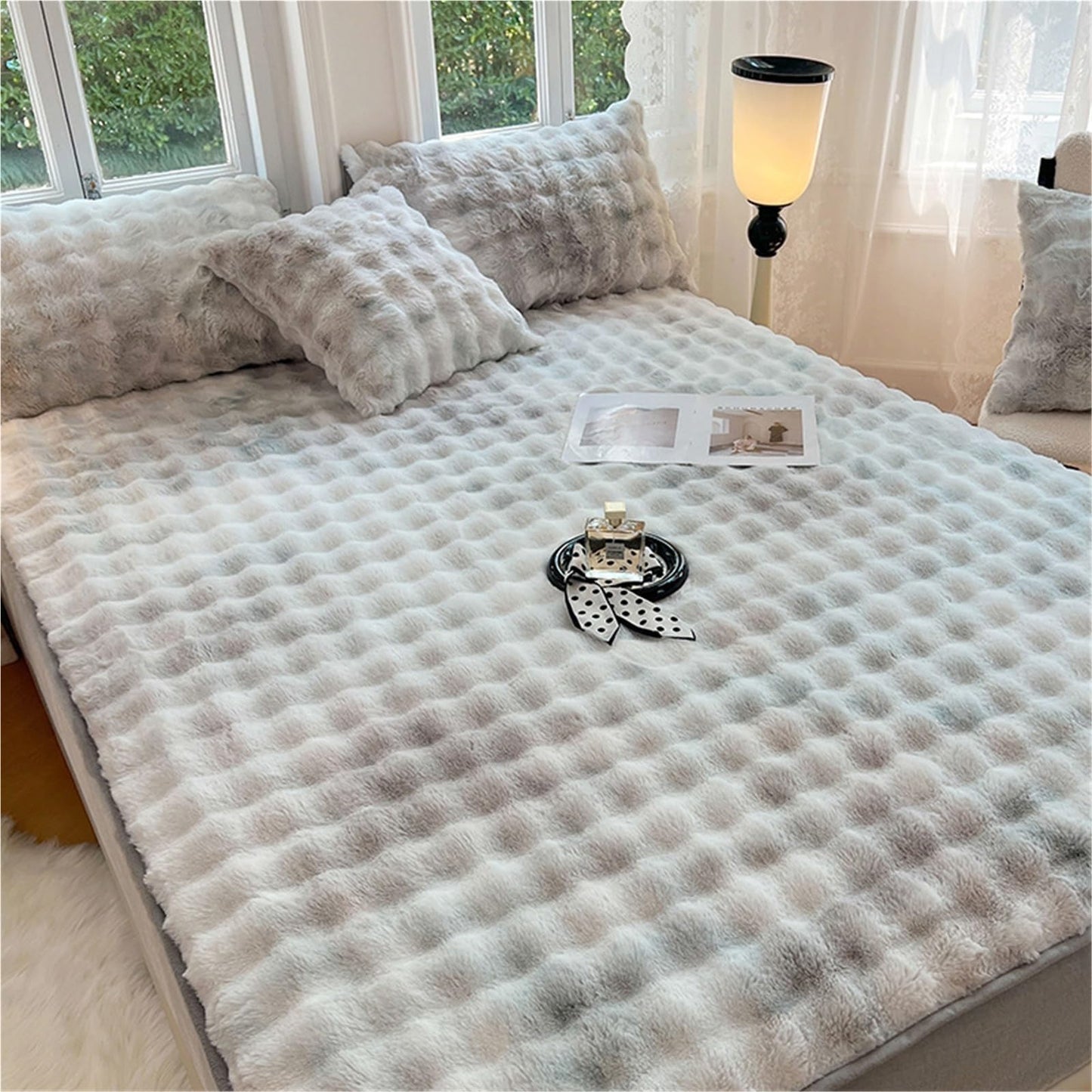 Elastic Bed Sheets, Plush Velvet Fitted Sheet, Winter Warm Thickened Fitted Sheet Bedspread, Soft Bedcover Mattress Cover with Elastic, Various Sizes(Black a,2*Pillow Cover)
