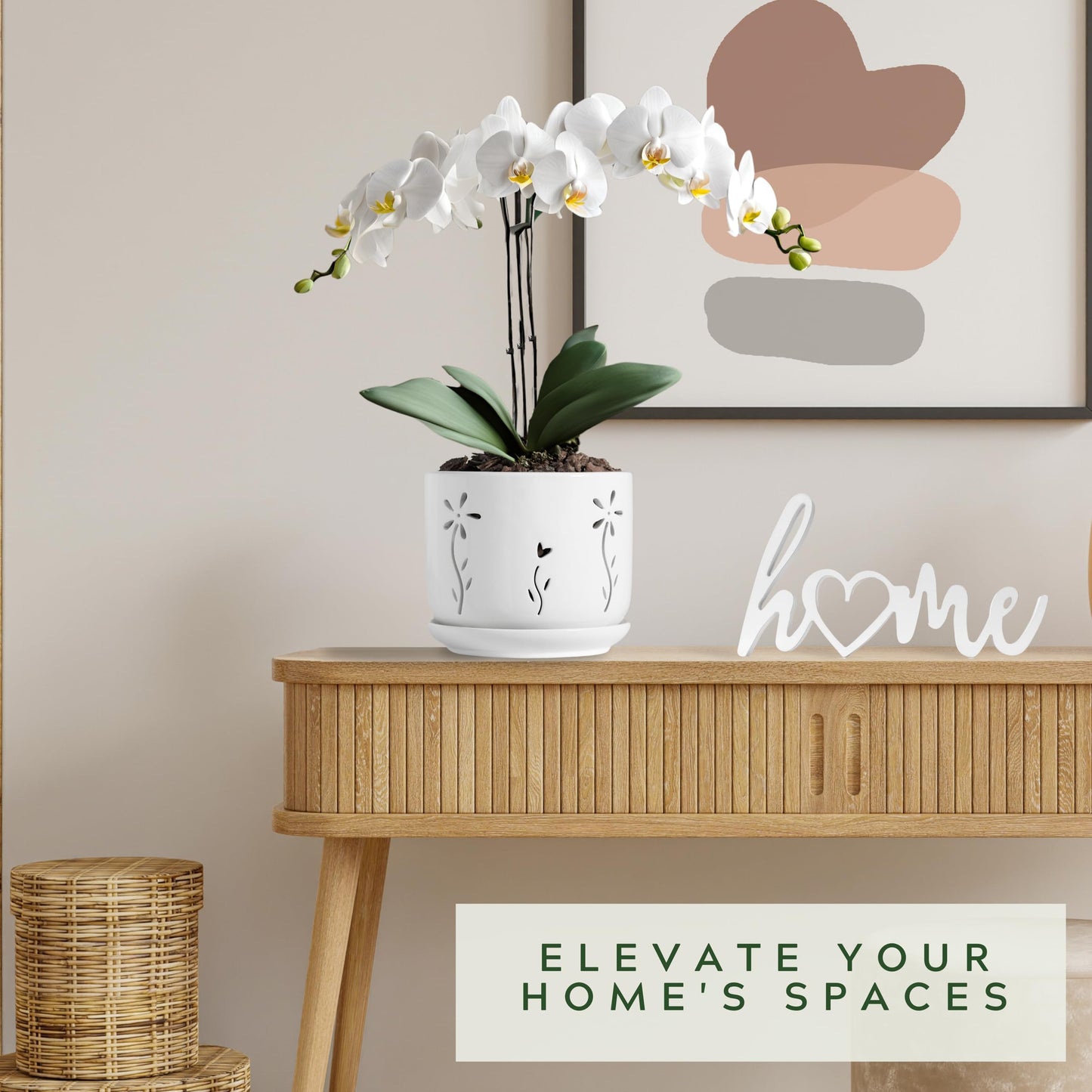 Thriving Thicket 2 Pack, 5 + 6 Inch White Orchid Pots with Holes and Saucer, Ceramic Orchid Planters for Repotting with Drainage Holes and Tray, Plant Flower Pot containers for Orchid Indoor Outdoor