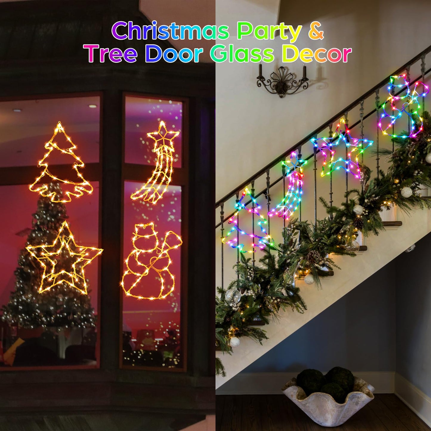 FANCILLUMA 4 Pack Smart Christmas Window Lights, Window Silhouette Lights, Christmas Decorations Indoor,Custom & Preset Modes,APP Control Snowman, Meteor, Christmas Tree, Star for Door Glass
