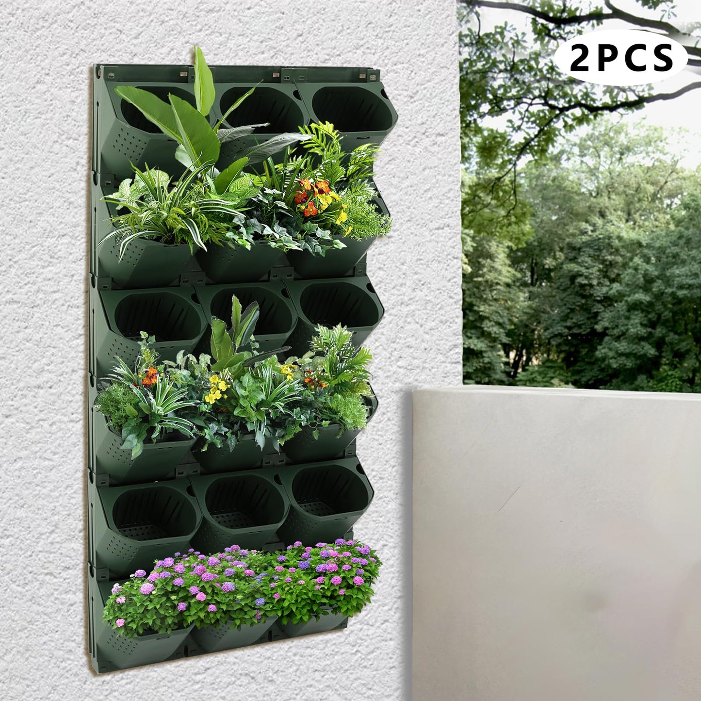 Titunjian Self Watering Wall Planter with 36 Pots Vertical Wall Planters Indoor Outdoor Plant Flower Pot Holder Space-Saving Garden Planter for Herbs Vegetables Flowers (Green)