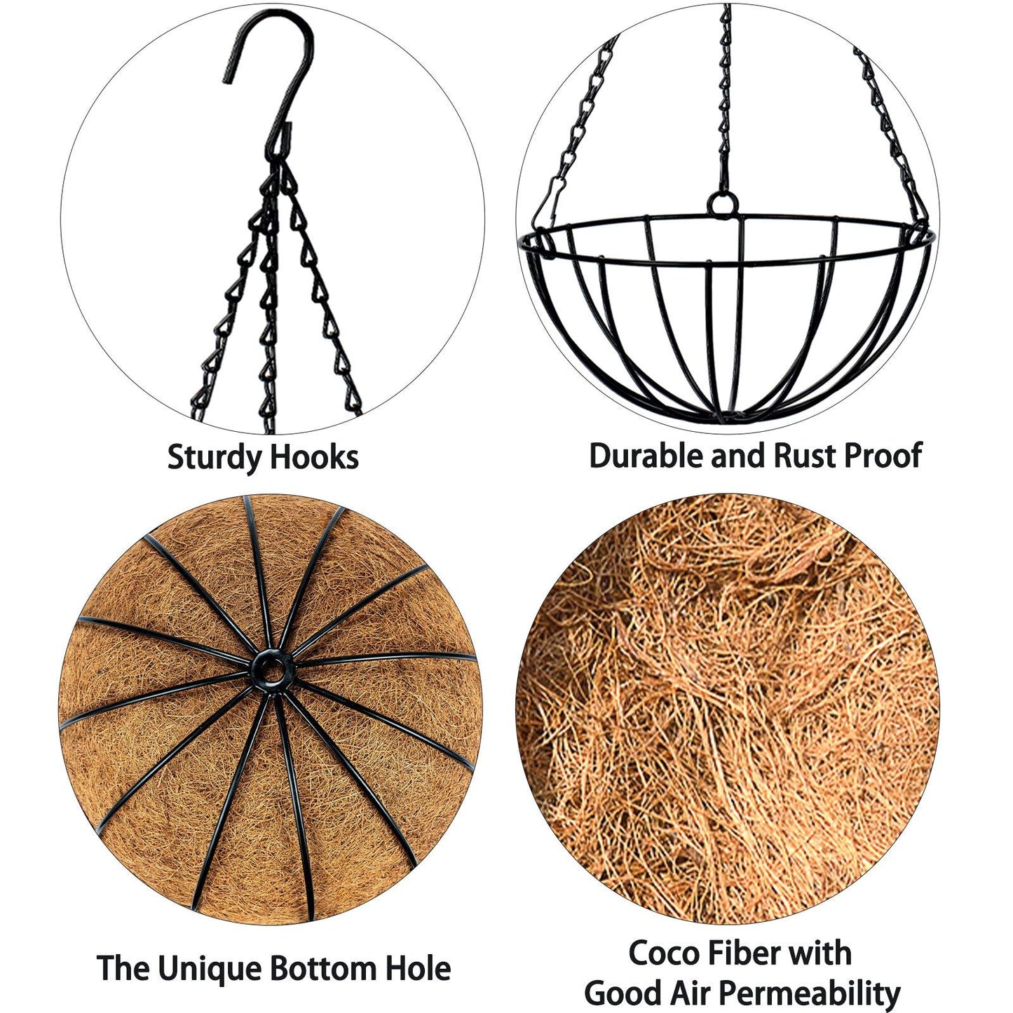 Kingbuy 8" Metal Hanging Plant Baskets with Coconut Liner (1 Pack) - Farmhouse Wire Planters Flower Pots for Plants Ferns Indoor Outdoor Balcony Patio Garden Decoration