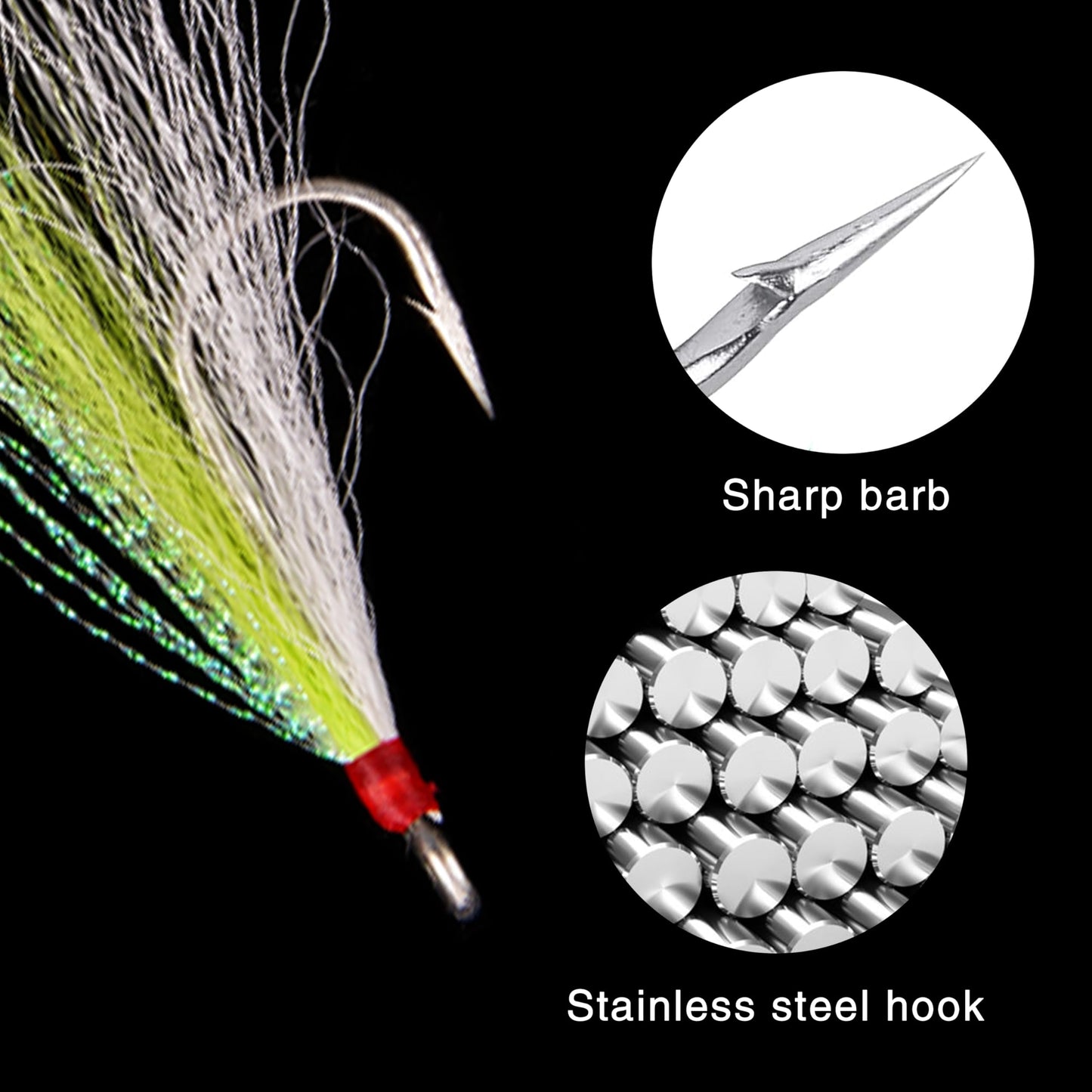 Bucktail Teasers Fishing Hooks Saltwater Flounder Rig Bucktail Mylar Teasers Inserted Stainless Steel Fishing Teaser Hooks for Striped Bass Trout Catfish Cod Flounder Hi/Lo Rig Jigs Spoons Lures