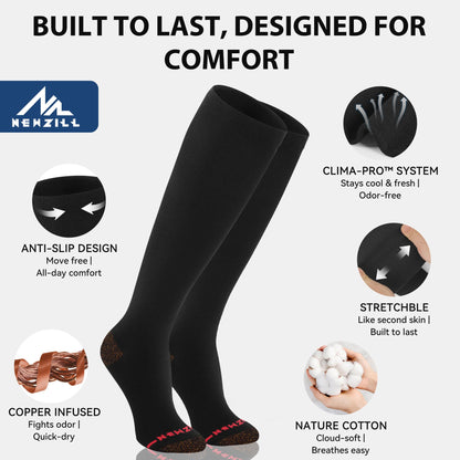 NEWZILL Compression Dress Socks for Men & Women Circulation | Cotton Rich Comfortable Socks 15-20mmHg | BEST Stockings for Business Casual Running Medical Athletic Knee-High Support Socks