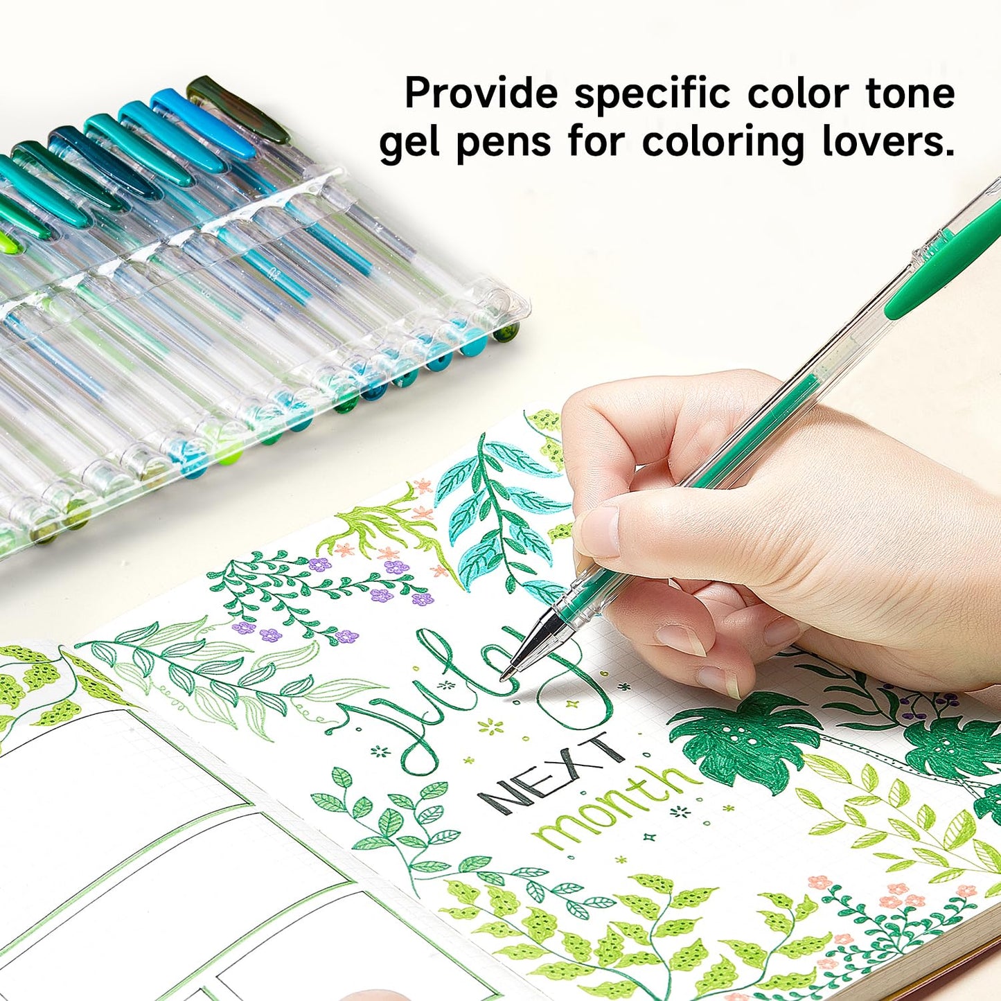 Shuttle Art 60 Pack Green Tone Gel Pens, 30 Green Tone Gel Pens with 30 Refills for Adults Coloring Books Journaling Drawing Nature, Landscapes, Animals Scenes