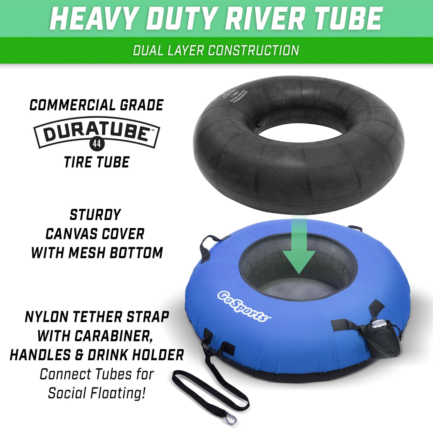 GoSports 44 Inch Heavy-Duty River Tube with Premium Canvas Cover - Commercial Grade River Tube - Blue (Pack of 3)
