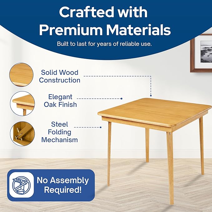 MECO Stakmore Classic Straight Edge Square Wood Folding Card Table, Oak
