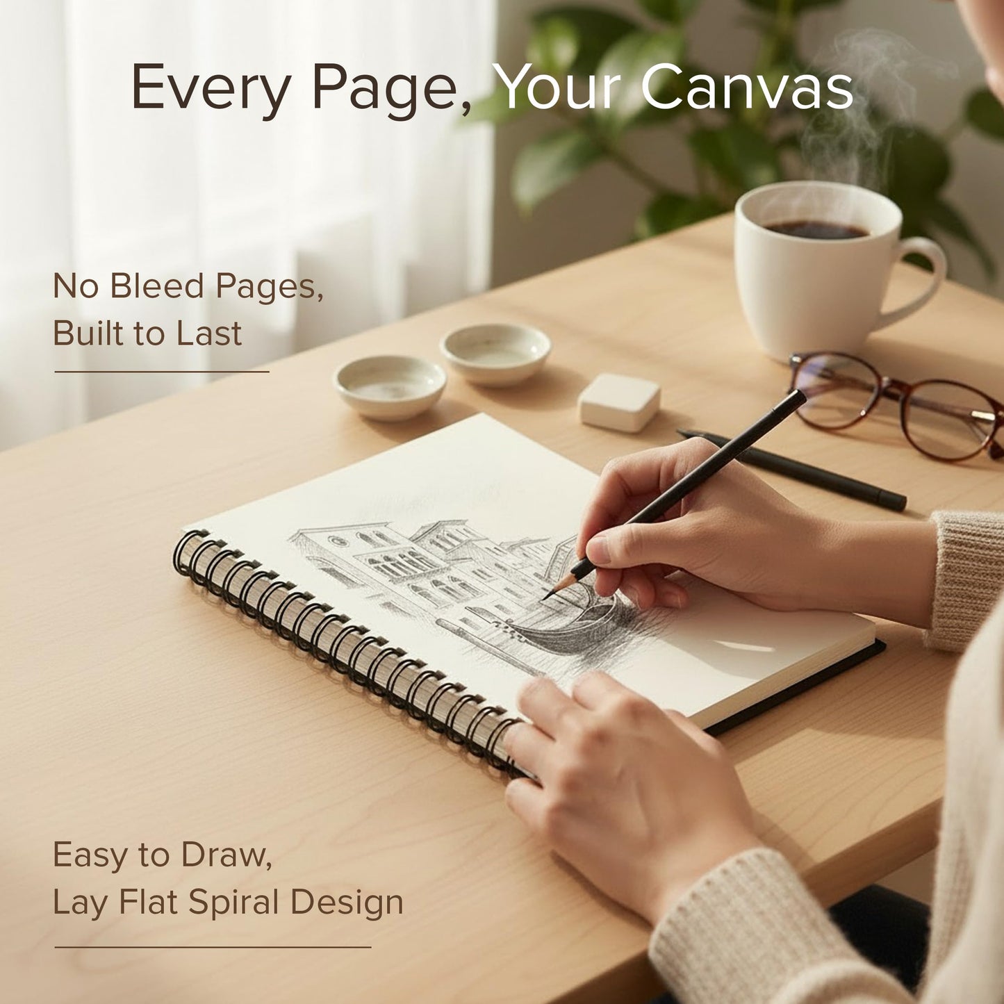A4 Sketchbook for Artists Hardcover – 200GSM Very Thick Paper – Large Sketch Pad Art Book, Spiral Bound Book for Children – Drawing Book 21.6x28cm, 40 Sheets / 80 Pages