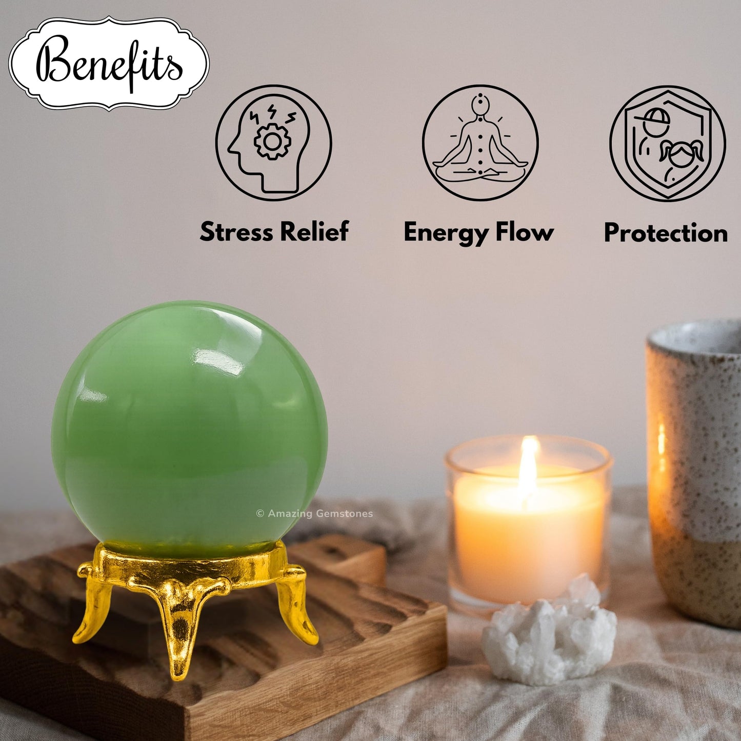 Amazing Gemstone Green Aventurine Crystal Ball with Stand - 1.5 Inches Crystal Sphere Meditation Balls for Witchcraft and Decorative Balls
