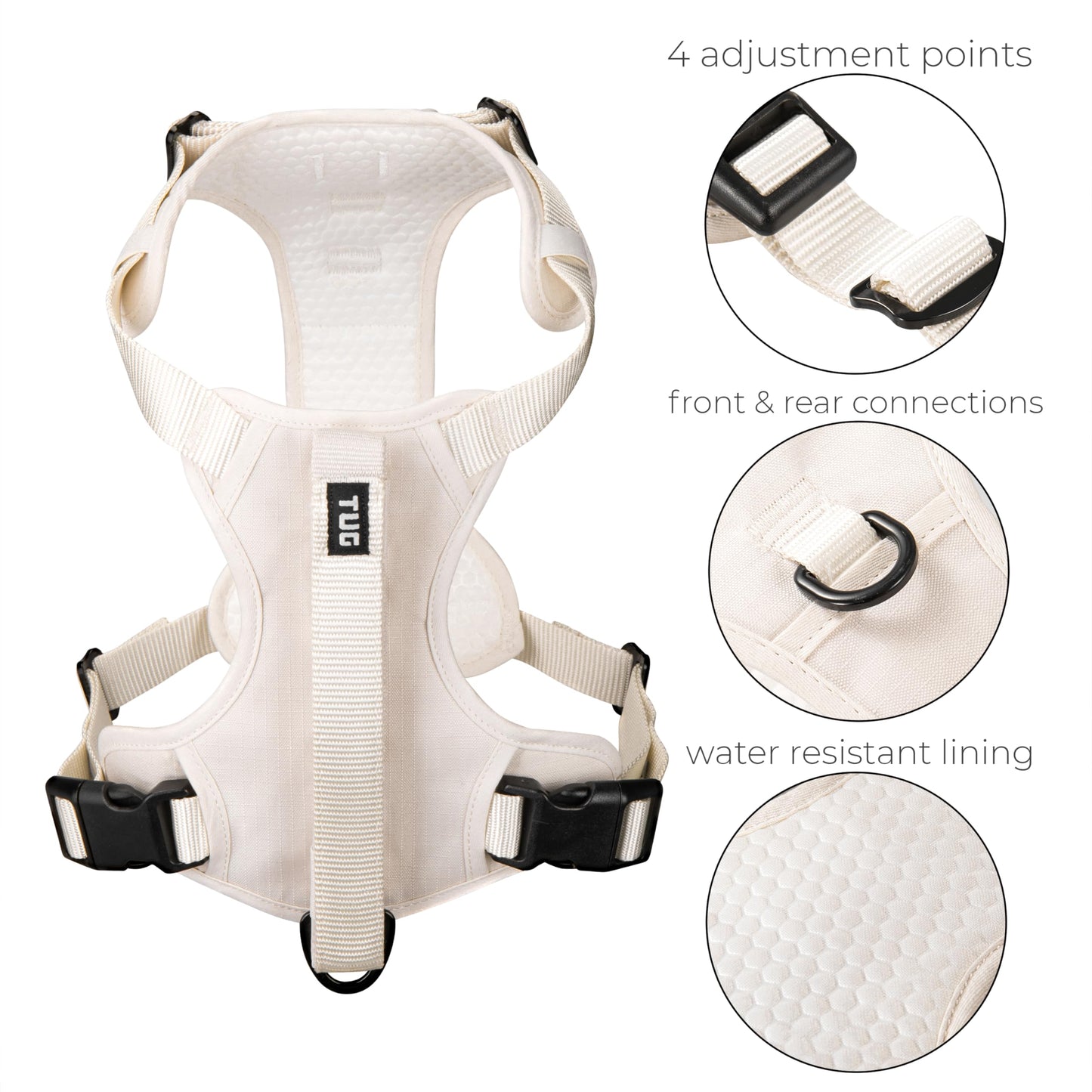 TUG Grab Dog Harness | Integrated Traffic Leash Magnetically Attached for Quick Control (Medium/Cream)