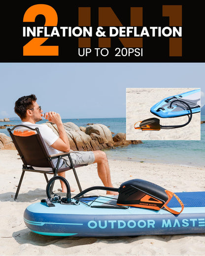 OutdoorMaster Shark 3 Paddle Board Pump Electric - 3'50" Fast Inflation, 20PSI 74Wh Rechargeable SUP Air Pump- Auto-Off & Deflation, 12V/15.8V DC & Type-C Input, 8 Nozzles for Inflatables, Boats,Kites