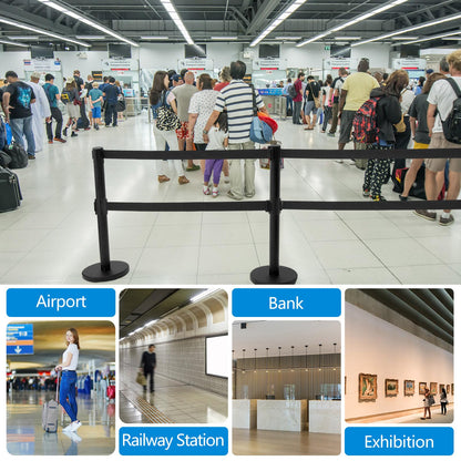 Wonderjune 6 Pcs Crowd Control Stanchions Set Stainless Steel Barrier Post with Dual Retractable Belt 9.8 ft and 1 Sign Holder Crowd Safety Control Barrier Solid Base Easy Connect Assembly
