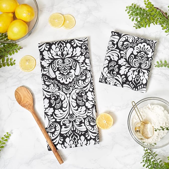 DII Cotton Dish Towel Set Damask Print