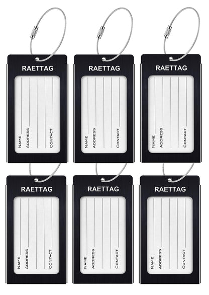 WeBravery Luggage Tags Metal Suitcase Tags Travel Bag ID Identifier Luggage Tag (Black 6-Pack)