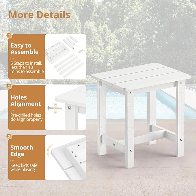 LUE BONA Outdoor Rocking Chairs Set, 3-Piece, HDPS Poly Porch Rockers with Table, Plastic Weather Resistant Rocking Chair Set for Outdoor Indoor, Garden, Backyard, 350lb,White Chairs+Table