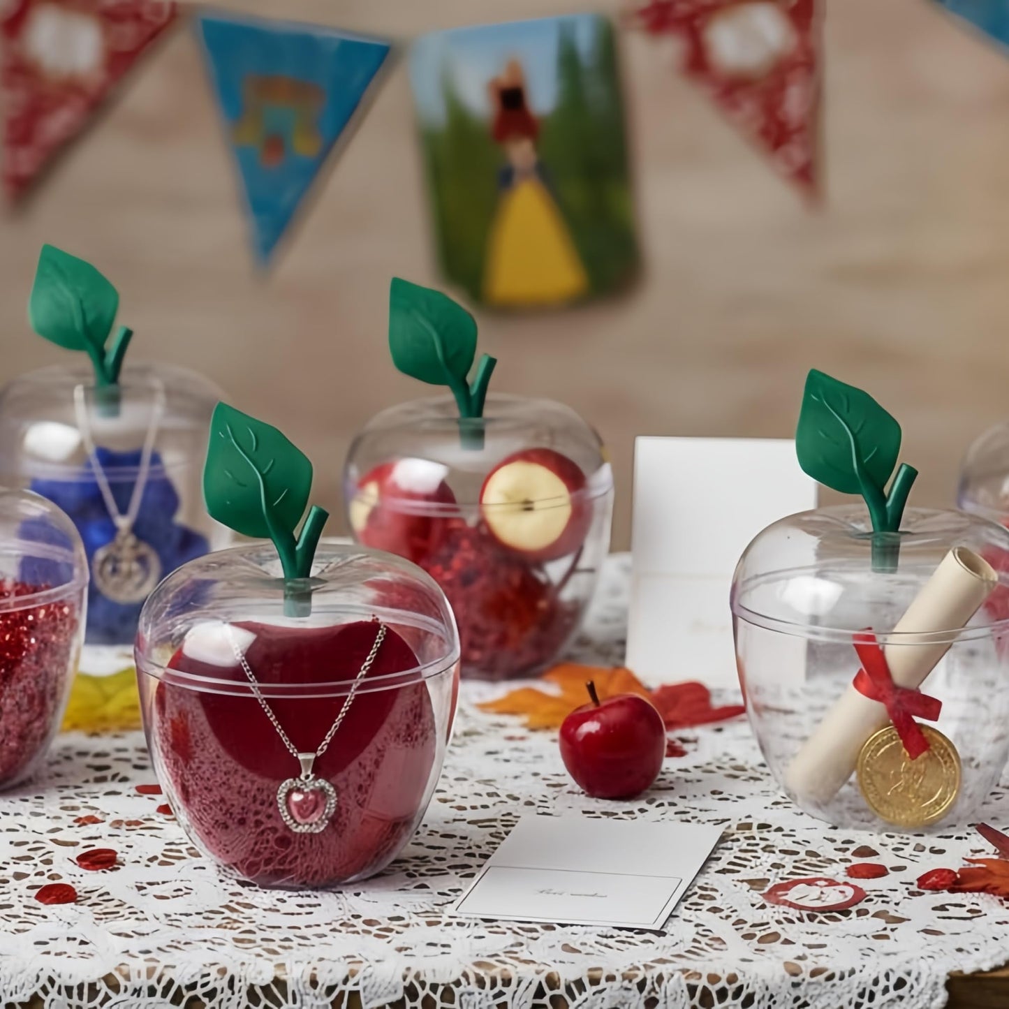 TIEYIPIN Large Clear Apple Container with Blank Cards, Plastic Apple Shaped Gift Box Candy Jar, Back to School Teacher Appreciation Gift, Wedding Party Favor, Christmas Decorations Supplies