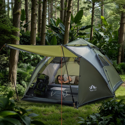 Night Cat Pop Up Tent 2-3 Persons Instant Set Up Tent with Footprint Tarp & Porch, Automatic Double Layer Waterproof Camping Tent with Rainfly Trekking Pole Not Included