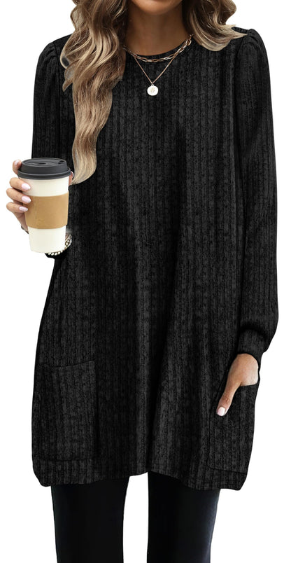 OFEEFAN Long Sleeve Shirts for Women Long Sweaters with Pockets Tunic Tops Loose Fit