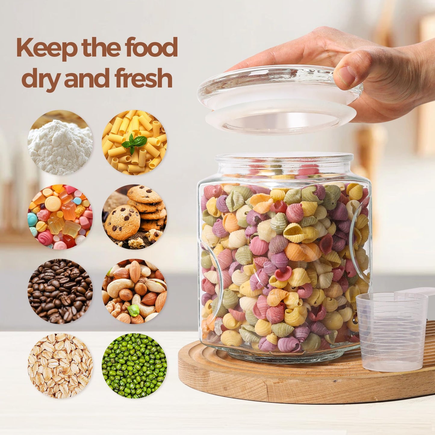 ComSaf 2 qt Glass Flour and Sugar Storage Containers Set of 2, Wide Mouth Half Gallon Square Airtight Pantry Jars with Lids, Thick Glass Kitchen Canisters for Cookies, Coffee, Snacks