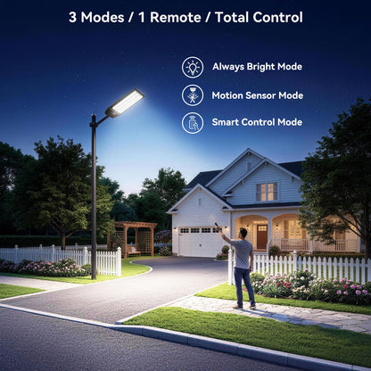 Deepn 15000W Solar Street Lights Outdoor, Super Bright Commercial Solar Lights Outdoor for Yard, IP67 Waterproof LED Security Flood Light with Motion Sensor & Remote Control for Parking Lot, 1 Pack
