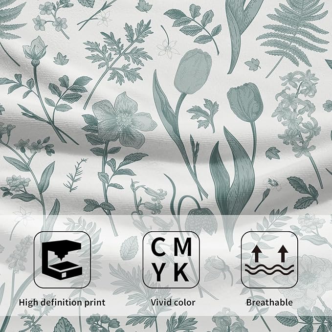 Spring Floral Hand Towels for Bathroom Set of 2 Aqua White Flower Leaves