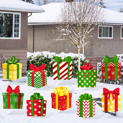 Soaoo 12 Pcs Christmas Decoration Outdoor Yard Sign with Stakes Xmas Lawn Sign Box Sign Decor for Home Outdoor Pathway Walkway Lawn Patio Yard Garden Party Supplies