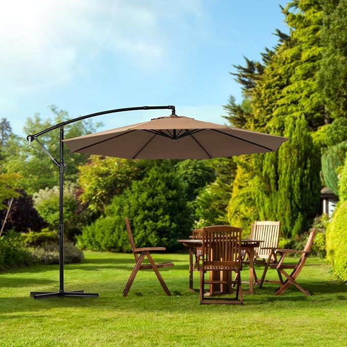 Backyard Expressions 10FT Cantilever Patio Umbrella – Outdoor Offset Hanging Umbrella with Smooth Crank, Tilt Adjustment & UV Protection – Heavy-Duty Steel Frame (Base Not Included)