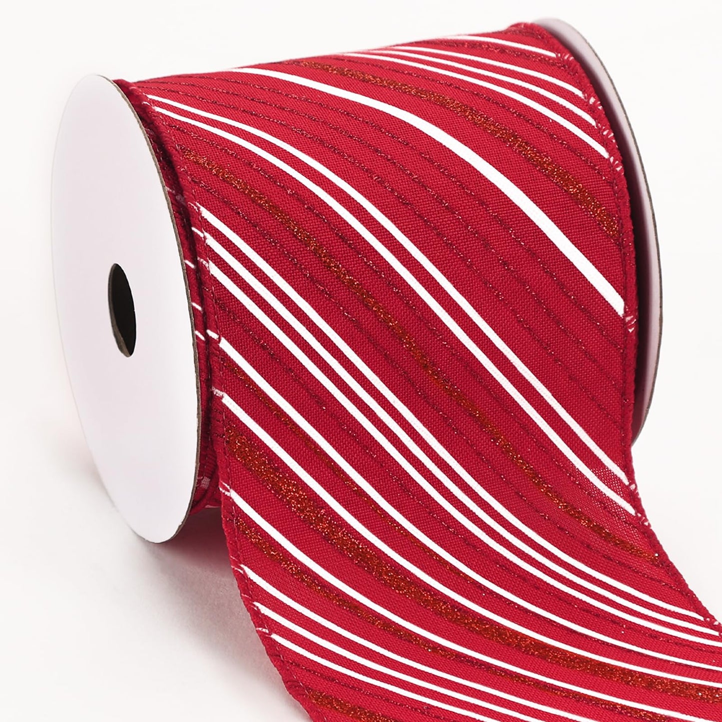 PAPER FAIR 4 Inch Candy Cane Christmas Wired Ribbon for Wreath Crafts, 4'' x 10 Yds (30 Feet), Red Glitter Stripe Burlap Extra Wide Xmas Wired Ribbon for Bow Ornaments, Tree Skirt, Topper Bow