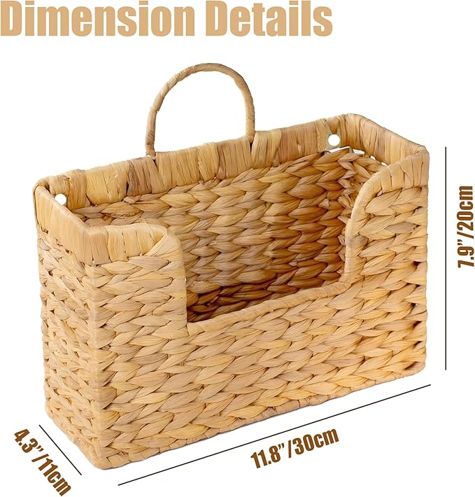 Magazine Holder Wall Basket Water Hyacinth Woven Mail Organizer, Wicker Wall