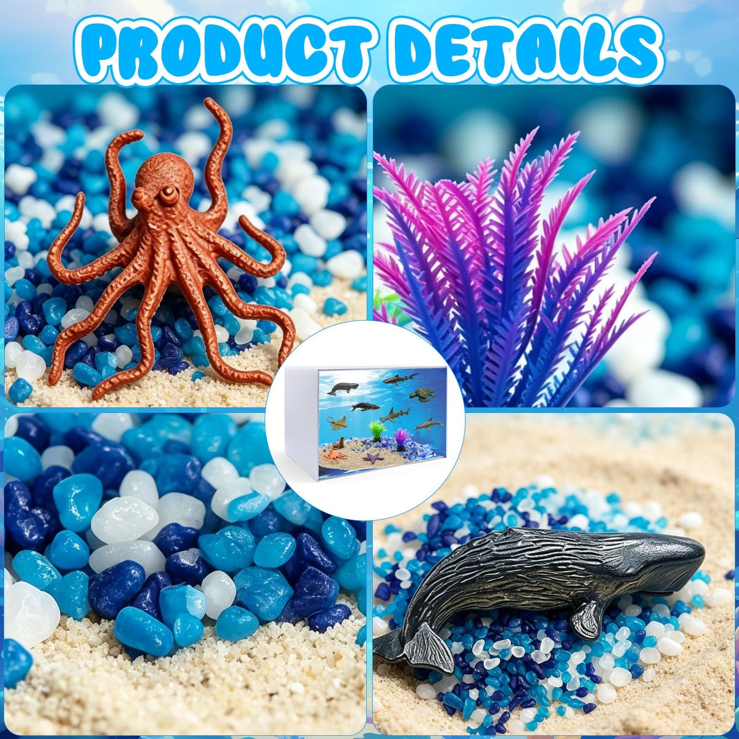 Ocean Diorama Kit, Ocean Habitat Project Supplies with Diorama Box, Sea Animals Figures, Seagrass, Decorative Crystal Pebbles, Sands, Sea Animal Habitat Diorama Kit for Gifts DIY Crafts