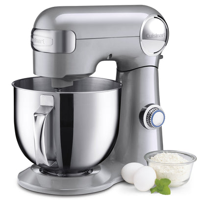 Cuisinart Stand Mixer, 12 Speeds, 5.5-Quart Mixing Bowl, Chef's Whisk, Flat Mixing Paddle, Dough Hook, and Splash Guard with Pour Spout, Silver Lining, SM-50BCNAS, Silver Lining