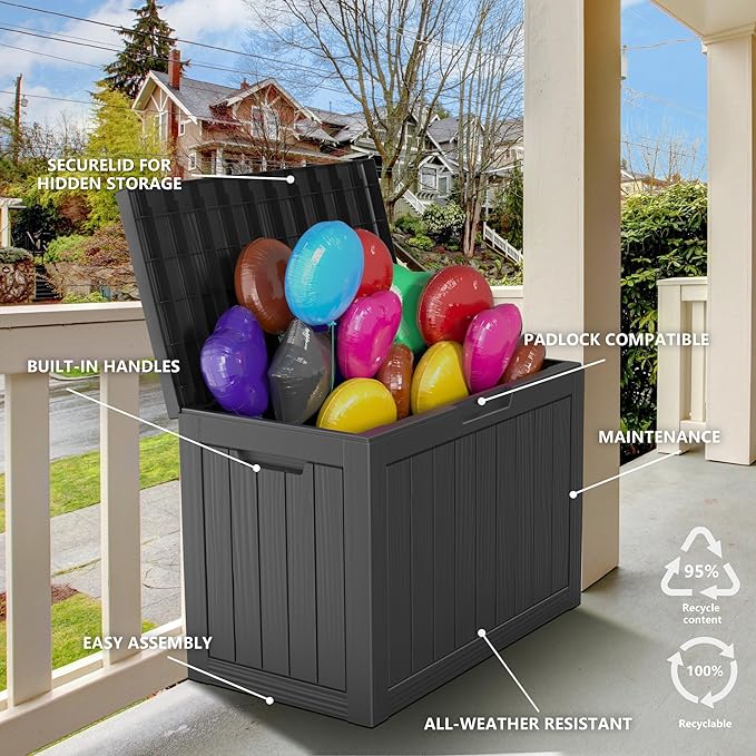 45 Gallon Outdoor Storage Box, Weather Resistant & Waterproof Resin Deck Box with UV Protection, Rattan Black Patio Storage Cabinet for Garden, Patio, Porch, Poolside(Black)