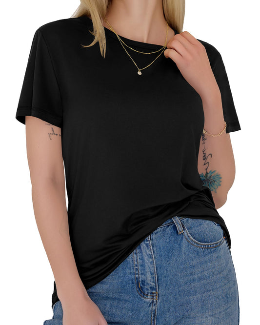 GAYHAY T-Shirts for Women - Black Short Sleeve Basic Tees Soft Crew Neck Trendy Summer Tops for Casual Vacation 2025
