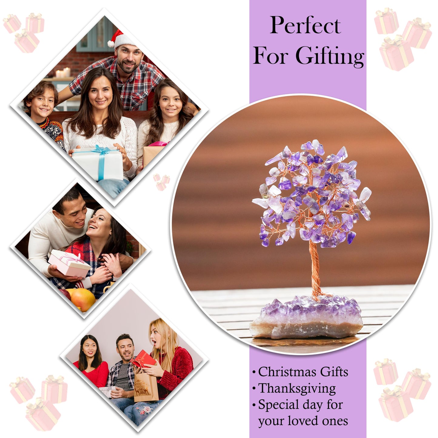 Crocon® Amethyst Crystals Tree with Cluster Base Tree of Life, Birthday Gifts for Women, Men Decor for Shelf, Sister Gift, Birthday Gifts for Mom, Cute Home Office Decor Purple Housewarming Present