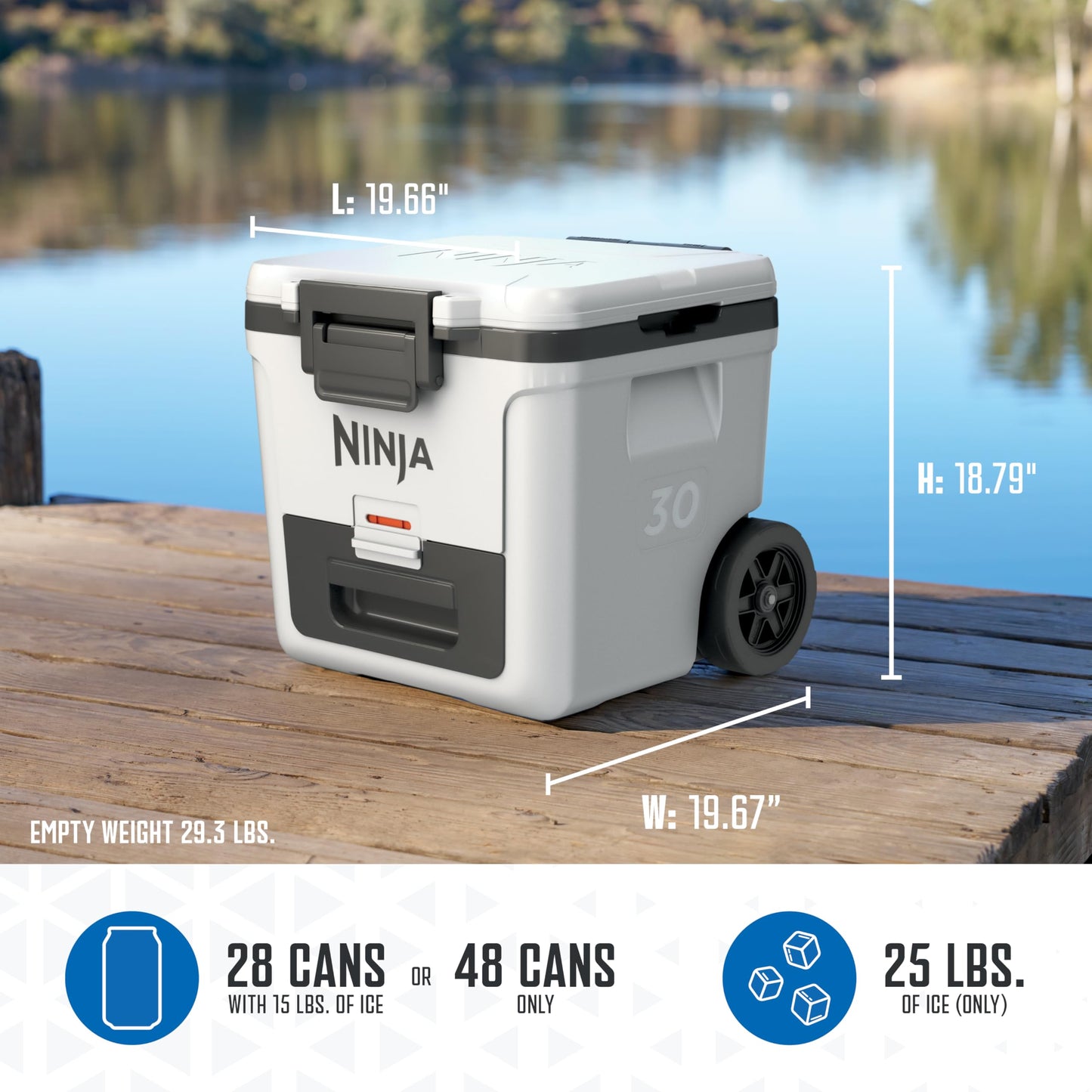Ninja | FrostVault 30QT Cooler with Wheels | Insulated with Temp Dry Storage Drawer | Keeps Ice Cold for Days | for the Beach, Camping, Picnics & More | Spanish Moss | FB230GN1