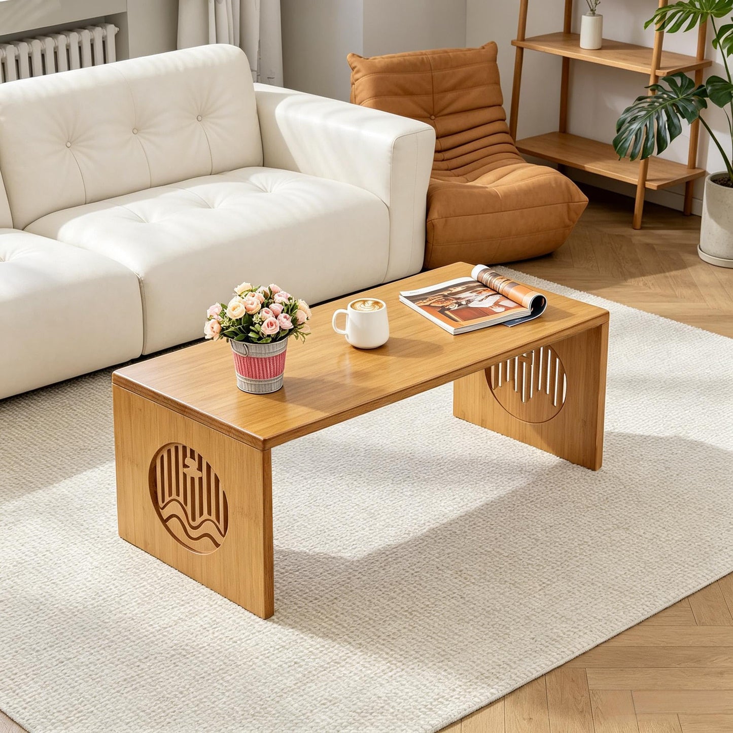 Ekjkldo Folding Coffee Table, Foldable Japanese Floor Table No Assembly, Low Coffee Table for Sitting On The Floor, Small Coffee Tables for Living Room Meditation Tea Room Tatami Dining 39.4 Inch
